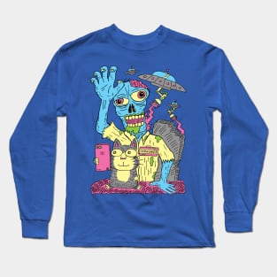 Cat Zombie UFO Long Sleeve T-Shirt